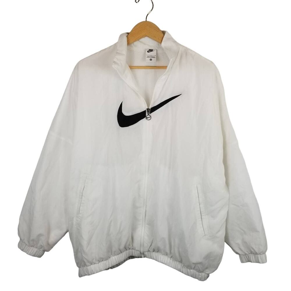 Nike Sportswear Women's Essential Woven Zip Front Jacket White Black L Large - Picture 2 of 9